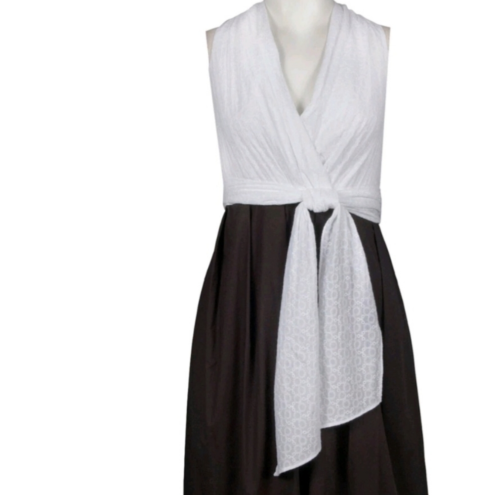 Ellen Tracey Elegant White and Brown Sleeveless Dress